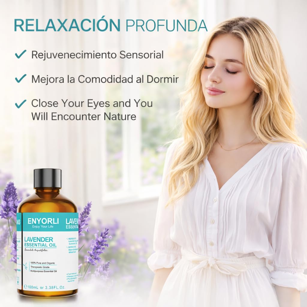 Aceite Esencial de Lavanda 100ml Aceite de Lavanda Matural Favorece el Sueño Orgánico Sin diluir Relajación Masaje Corporal Cuidado de la Piel Difusor Baño