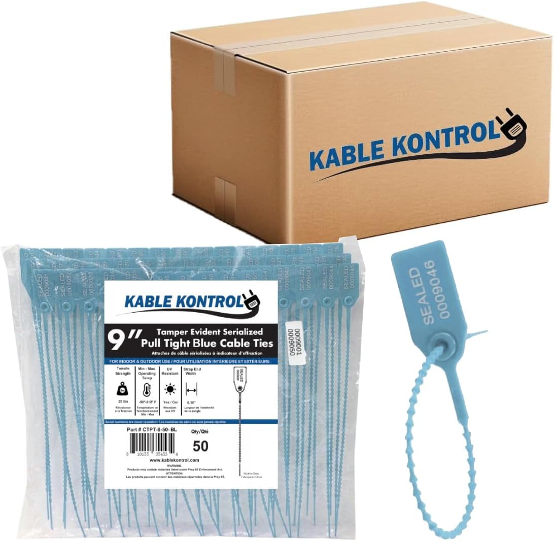 Kable Kontrol Tamper Seals Numbered Serialized Zip Ties for Fire Extinguisher, 9 Inch 5000 pcs Security Tags Disposable Pull Tight Self-Locking – Blue