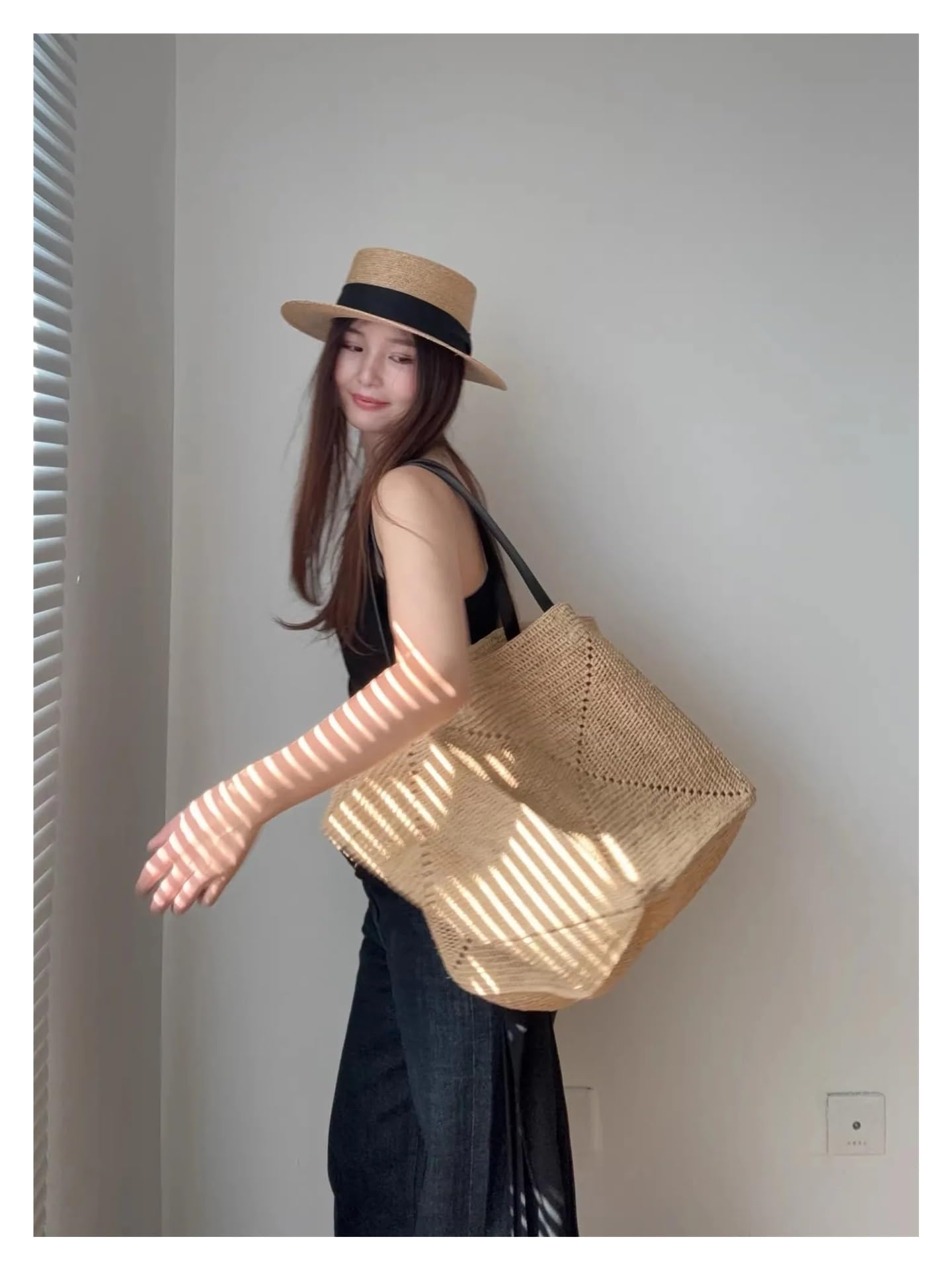 Strohtasche Übergroße große Bast-Stroh-Einkaufstasche, handgefertigte Sommer-Strand-Handtasche for Damen