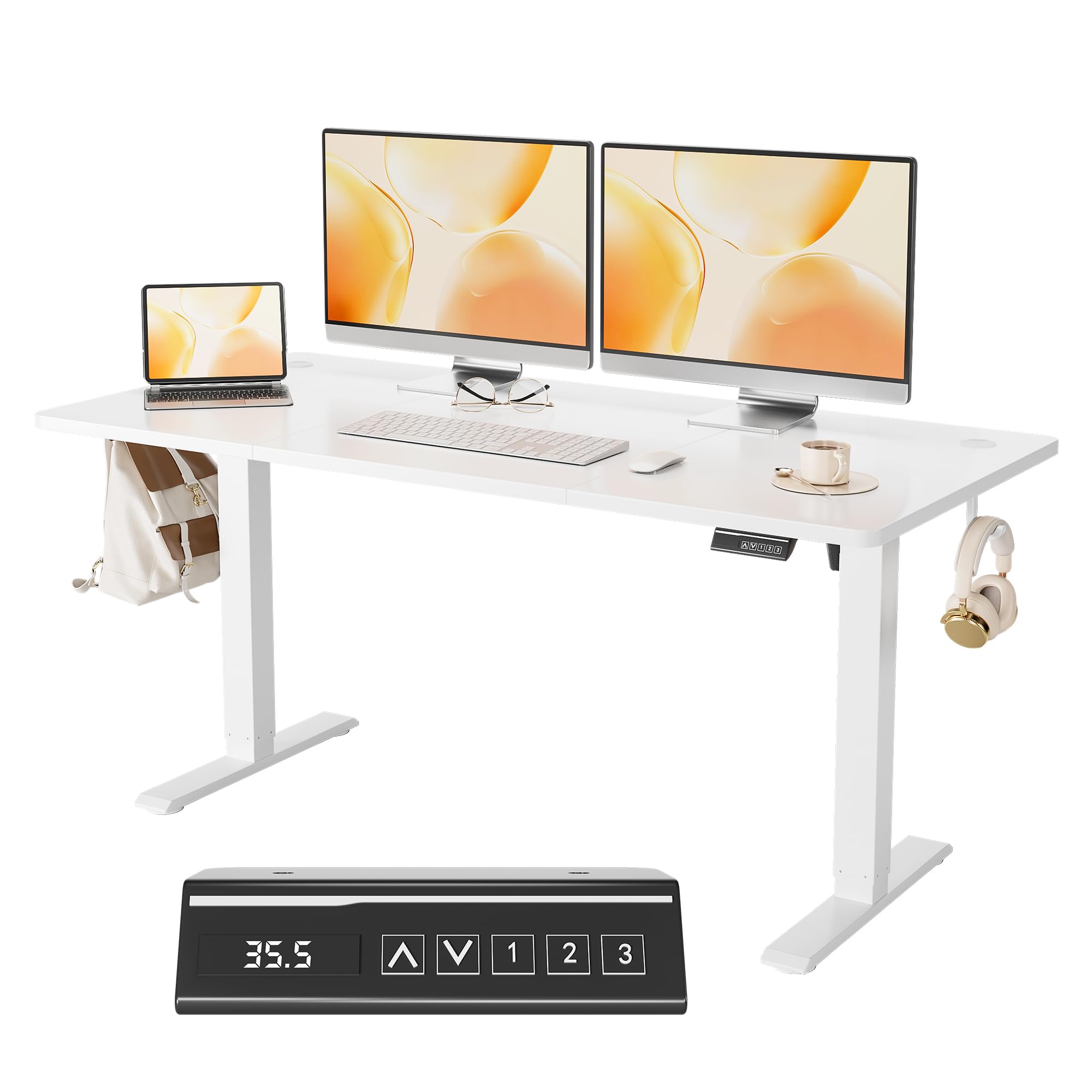 Höhenverstellbarer Schreibtisch, Elektrischer Standing Desk, Stabiler Höhenverstellbar Elektrisch mit Memory-Handsteuerung Bürotisch, Ergonomischer Steh-Sitz Tisch Computertisch - 120 x 60 cm Weiß