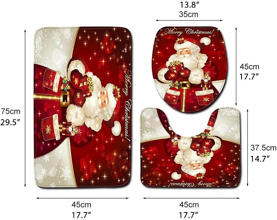 Christmas Bathroom Sets,3Pcs Christmas Santa Decoration Bathroom Decor Set with Toilet Seat Cover,U Shaped Toilet Rugs