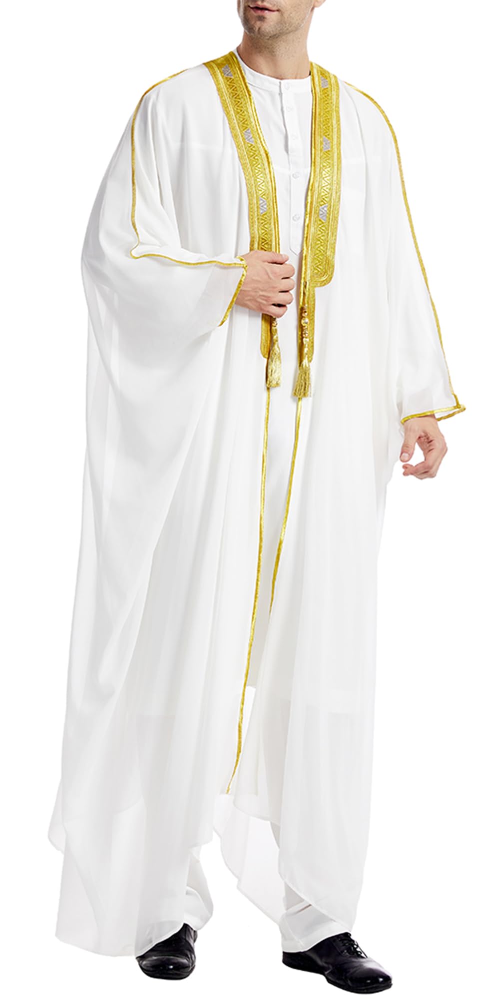 SEAUR Arabian Men's Embroidered Long Sleeve Garter Gold Bead Chiffon Outer Cloak Exquisite Arabian Style for Men