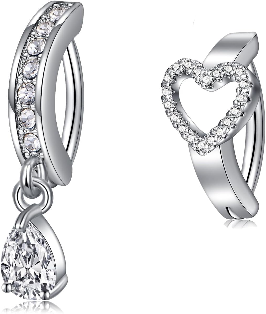 AVYRING 14G Stainless Steel Belly Button Rings for Women 10mm 3/8'' Barbell Belly Button Ring Hoop Clicker Opal Pink Heart CZ Silver Gold Navel Piercing Jewelry