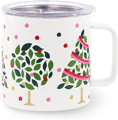 Kate Spade New York Taza aislada de acero inoxidable con asa y tapa, vaso de doble pared de 16 onzas, taza de viaje de café reutilizable para