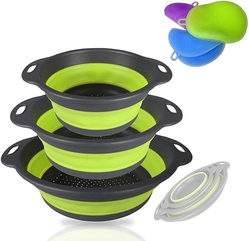 Miniatura 1 de Juego de colador plegable de silicona para cocina, tamaños XL, L y S, a prueba de óxido, resistente al olor, diseño que ahorra espacio con pequeño