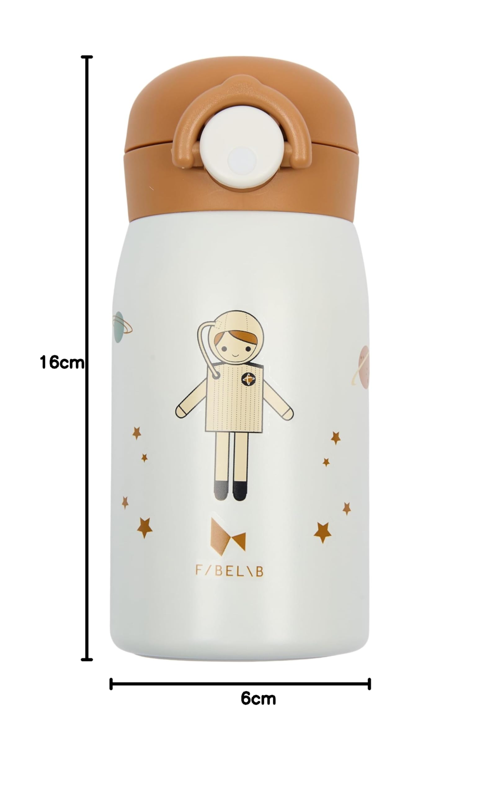 Fabelab Borraccia Bambini 320 ml | Motivo Astronauta | Acciaio Inox Senza BPA | Scuola Anti-Perdite | Borraccia