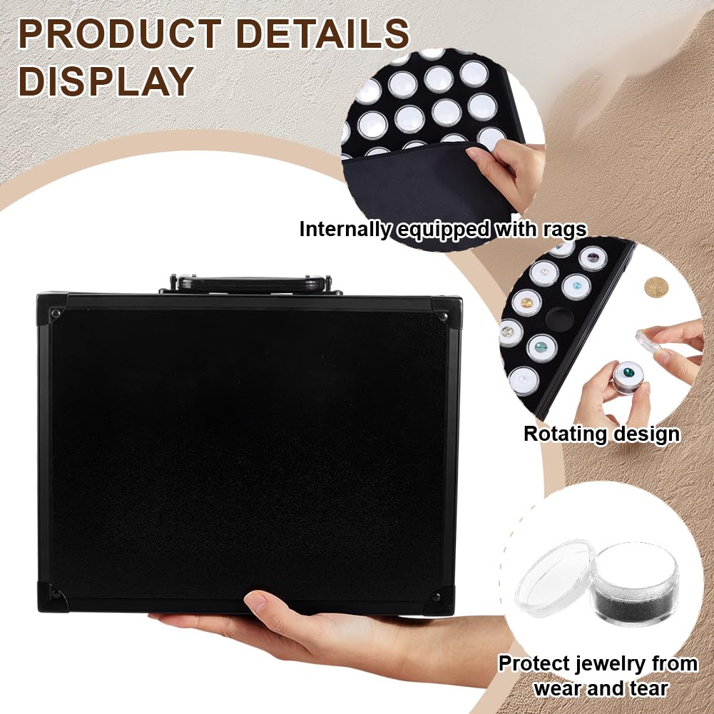 PH PandaHall - Caja de almacenamiento para piedras preciosas con 35 estuches redondos y 35 estuches cuadrados, porta joyas, contenedores de diamantes, caja de almacenamiento de gemas con asa para