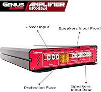 Vista 4 de Genius Audio GFX-55X4 Amplificador de coche de rango completo multicanal 1200 vatios Clase máxima AB de 2 ohmios estable con sistema de protección