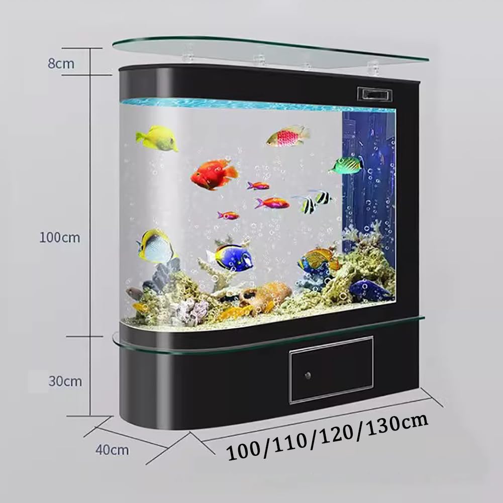 Moderno Acquario in Vetro Curvo, Acquario Intelligente Integrato, Acquario da Pavimento per Impieghi Gravosi, Sistema di Filtraggio Laterale, con Bancone in Vetro.,Length 130cm e