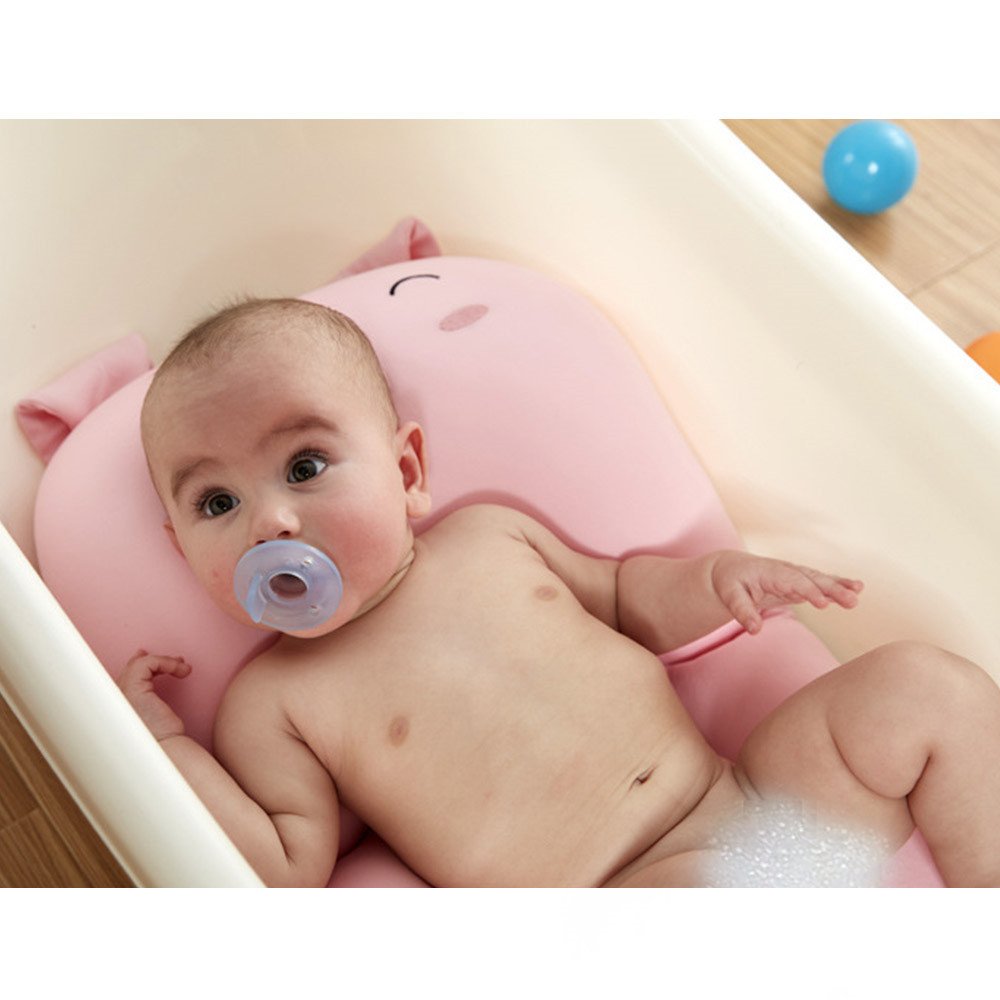 belupai Tapis de bain bébé nouveau-né pliable bébé bain baignoire coussin chaise étagère nouveau-né siège de baignoire nouveau-né coussin tapis de bain(Cochon rose)