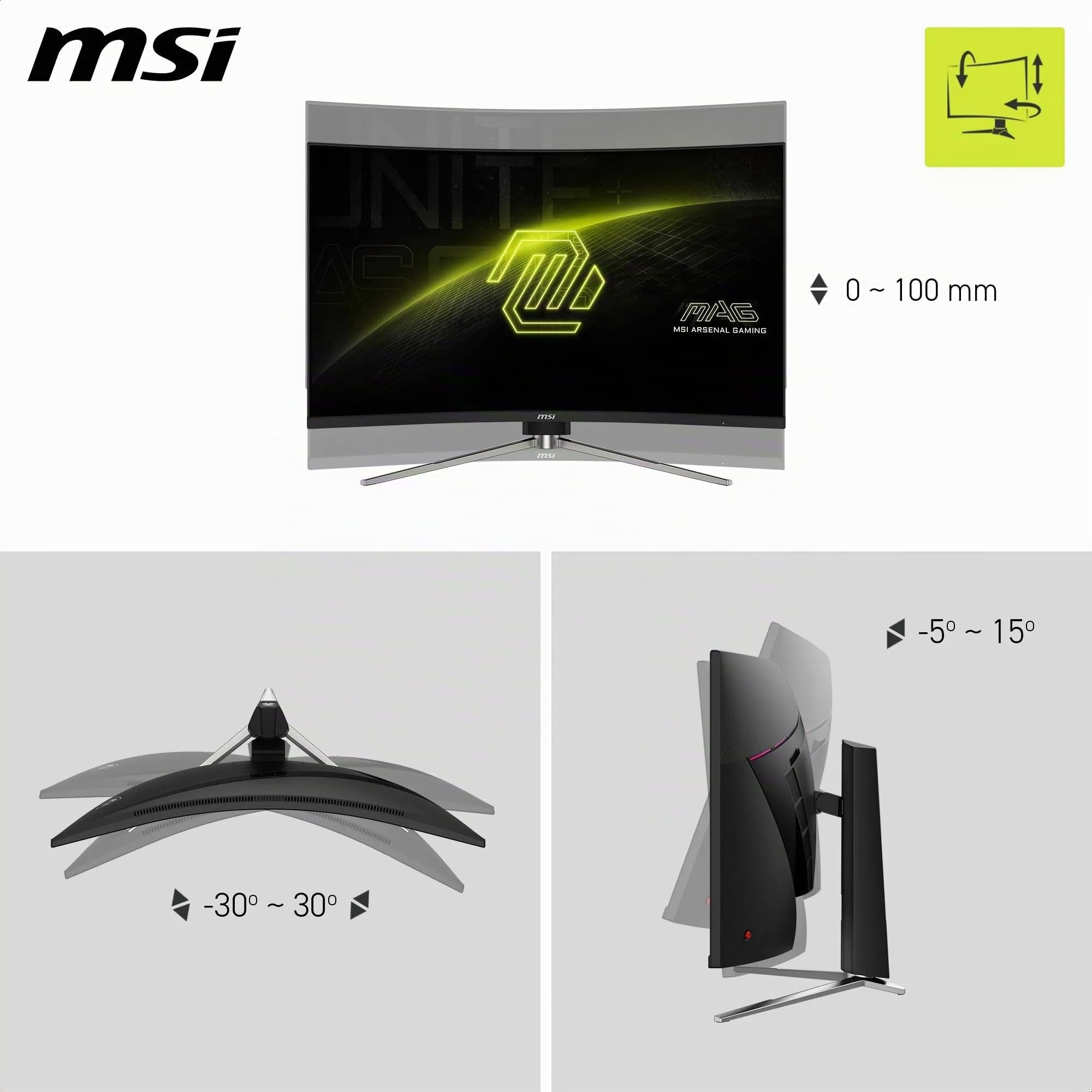 MSI MAG 325CQRXF E2 32" WQHD Monitor da gioco curvo - Pannello VA veloce 1000R 2560 x 1440, 240 Hz - 05 ms (GtG, Min), sincronizzazione adattiva - DP 14a, HDMI 20b CEC, USB Type-C (DP alt w - 15 W PD