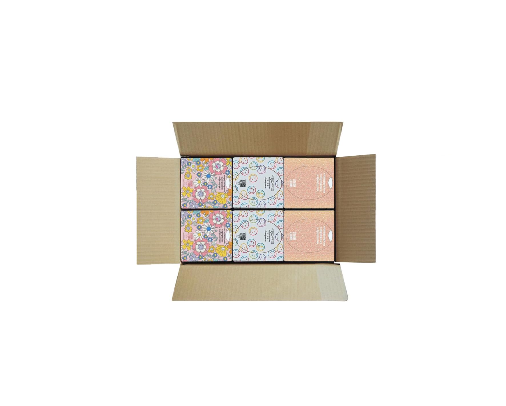 SMILEYWORLD Ultra Soft Taschentücher – 12 Würfelboxen x 48 Blatt (576 Blatt gesamt), 3-lagig – 3 Designs – Taschentuchbox für Zuhause & Büro (Braun, Rosa, Gelb, Weiß, mehrfarbig)