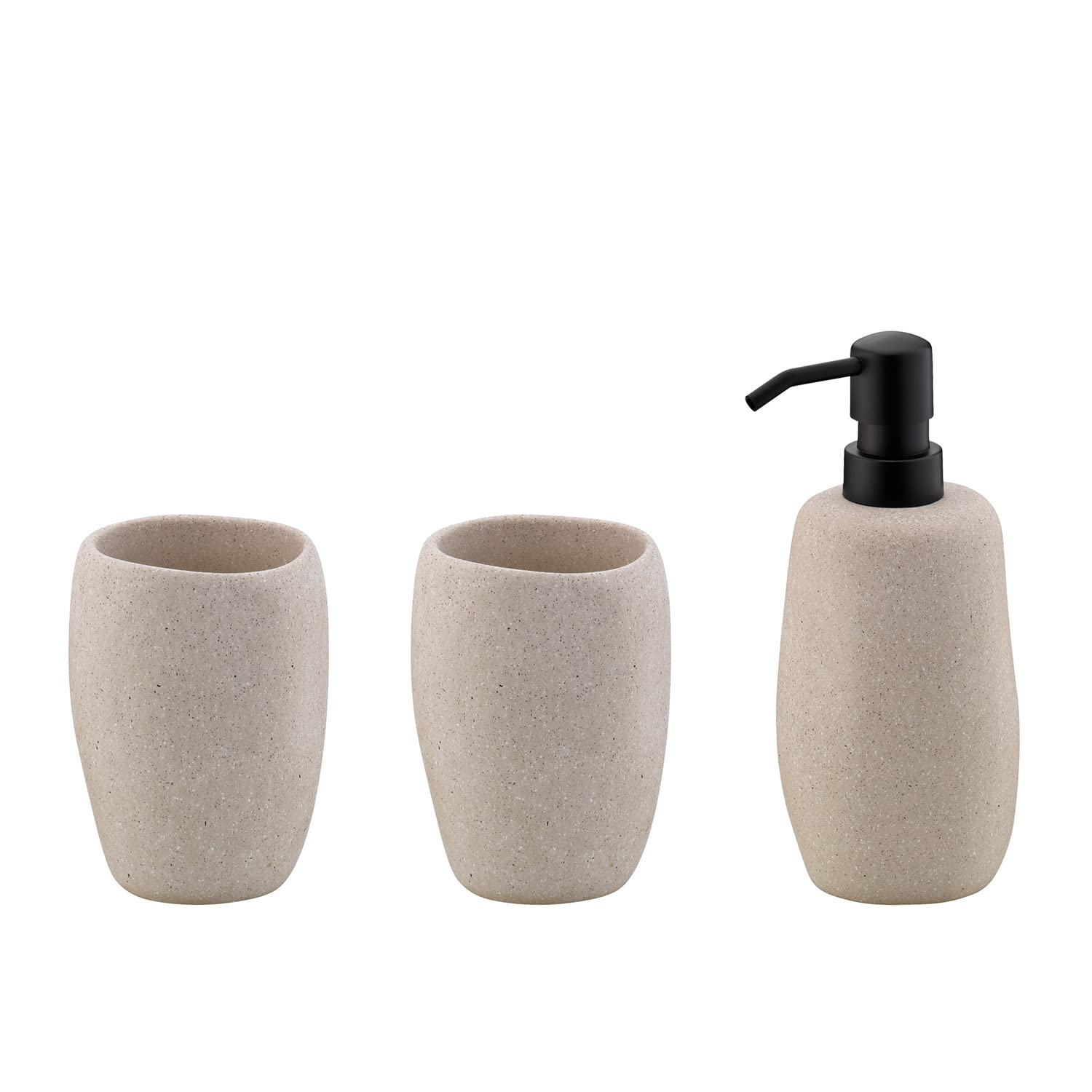 kela 390240 Bathroom Set 3-Piece 1 Soap Dispenser and 2 Beakers Stone Effect Cement Beige Roda