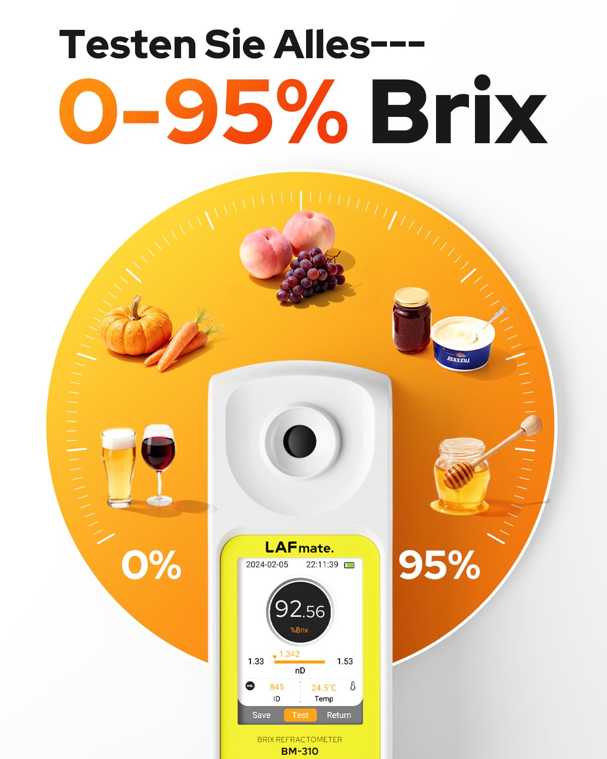 Digitales Refraktometer mit ATC für Weinherstellung, Heimbrauen, 0~95% Brix Refraktometer Zuckergehalt für Kaffee Obst Honig Ahornsirup