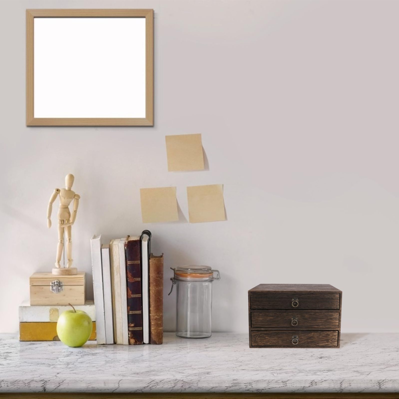 Organizer Retro in Legno Massello da Scrivania 3 Cassetti per Decorazione Casa e Facile Organizzazione di Accessori e Oggetti da Tavolo
