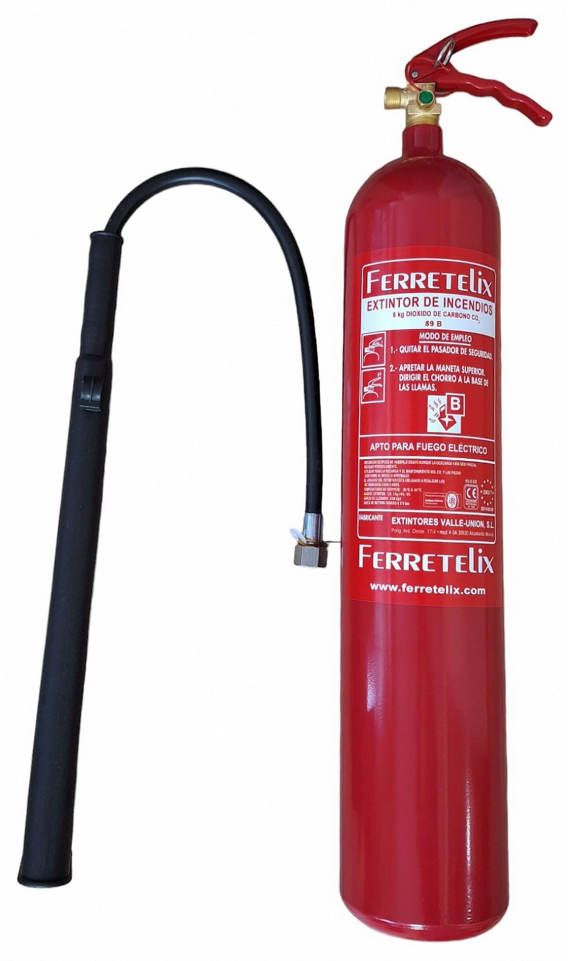 Ferretelix® Extintor CO2 5 Kg con Soporte – Alta Eficacia Sin Residuos – Certificado según Directiva 2014/68/EU