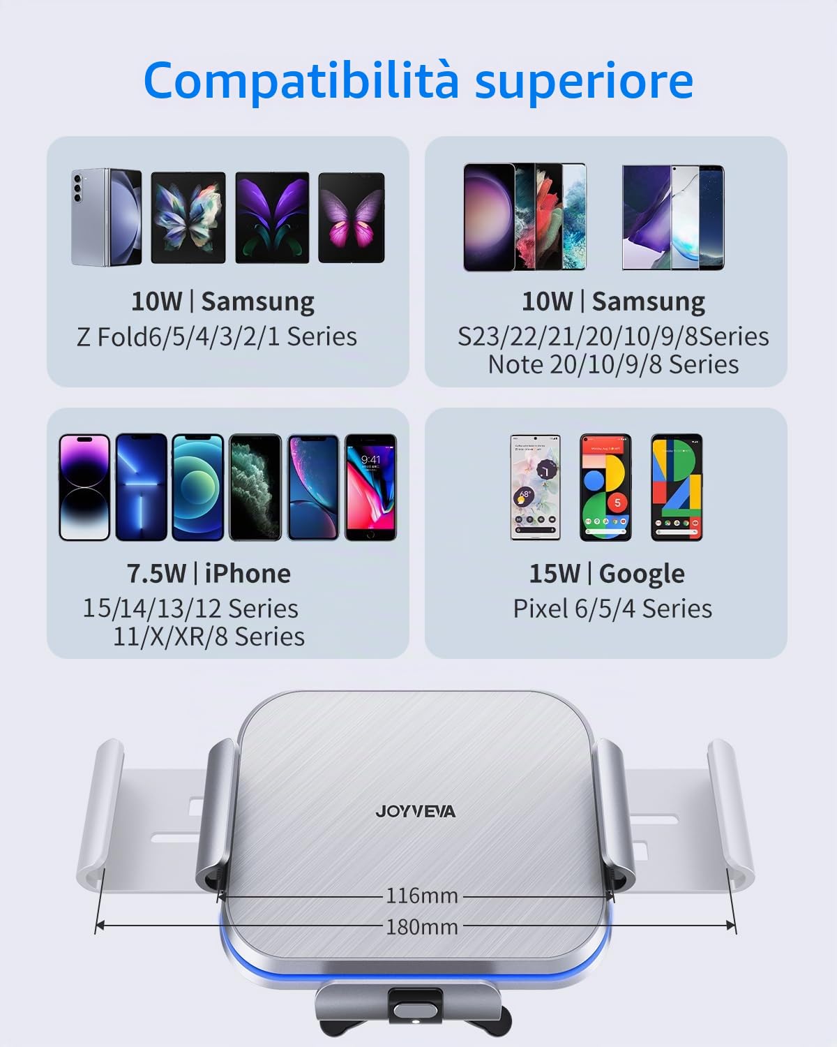 Caricatore Wireless Auto per Z Fold 4, Car Wireless Charger Compatibile con Samsung Galaxy Z Fold 5 4 3 /S22 Ultra, Supporto Telefono Auto Ventosa/Air Vent per iPhone 14 13 Pro Max Plus