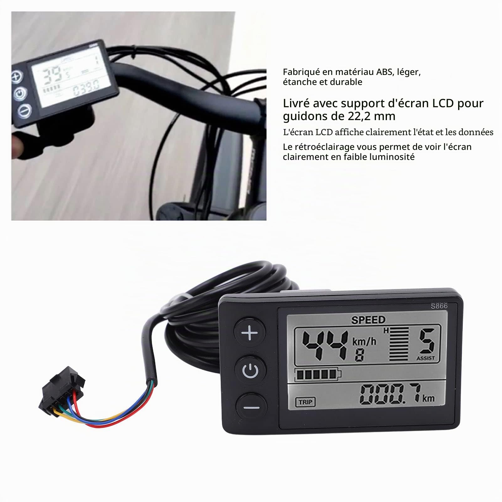 BuyWeek Ordinateur de Vélo, S866 Compteur de Vitesse de Vélo Électrique 24V 36V 48V Panneau de Commande de Scooter Électrique Compteur d'Affichage LCD avec Prise SM