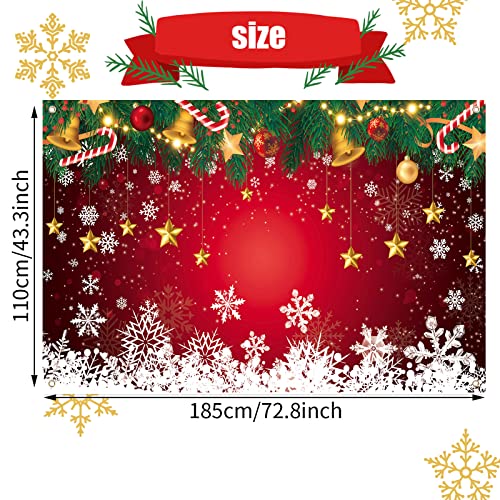 Red Christmas Banner, Large Fabric Snowflake Backdrop for Party Decorations 72.8 x 43.3 Inch, Red White, 6x3.6 ft / 185x110cm - Image 2