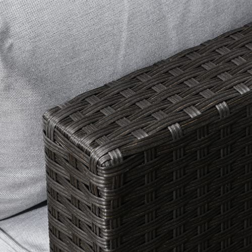Outsunny 7 Piece Outdoor Patio Furniture Set With 4.75" Thick Cushions, Aluminum Frame Outdoor Pe Rattan Wicker Sectional Sofa Set With Slat Wood Grain Plastic Top Coffee Table, Light Gray #TOP7
