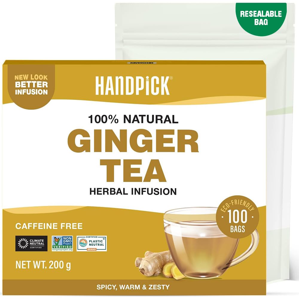 Ginger Tea Bags (100 Count) Non-GMO,Pure Ingredients - Soothing & Spicy Blend | Round Eco-conscious Tea Bags | Herbal Teabags