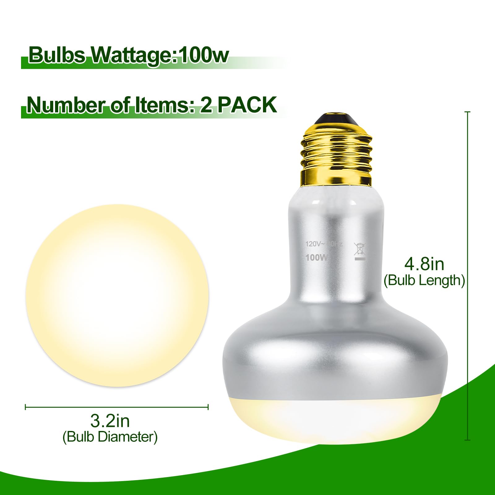 100W Reptile Heat Lamp Bulbs 2 Pack, UVA Basking Light Bulb with Simulate Natural Sunlight & E26 Base - 3000Hrs Basking Heating Lamp Bulb for Bearded Dragons, Turtles, Snakes, Lizards - image 7