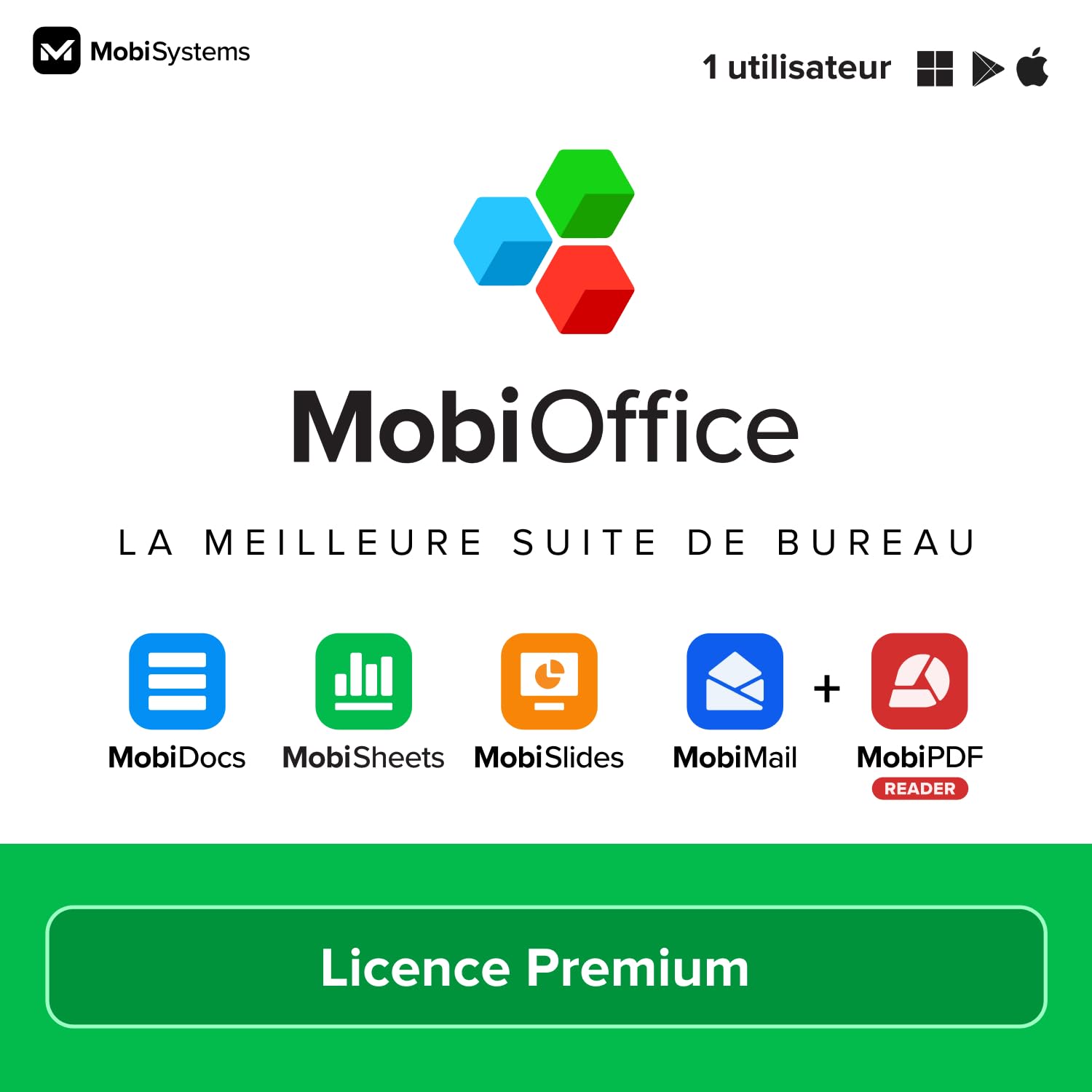 Suite de bureau 4 en 1 MobiOffice Premium pour Windows | Licence Premium | Traitement de texte, feuilles de calcul, présentations, messagerie + lecteur PDF gratuit