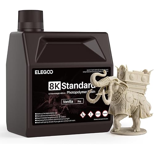 ELEGOO 8K Standard Photopolymer 3D Printer Resin, 405nm UV-Curing Resina for 12K 14K Saturn LCD MSLA DLP Impresora Vanilla 2000g
