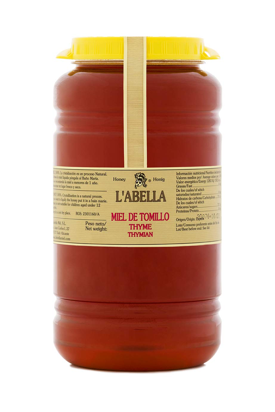 L'Abella Mel - Miel de tomillo 3kg - Miel natural recolectada en España