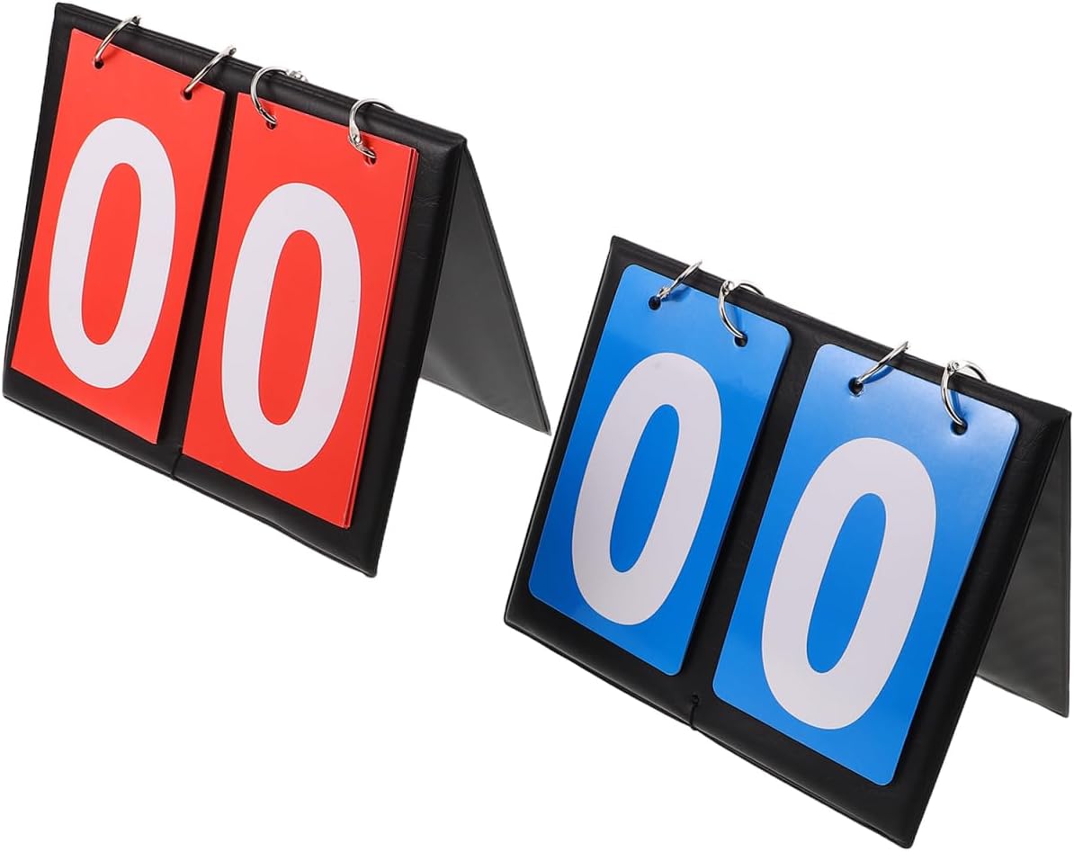 Veemoon 2 Pcs Portable Table Top Scoreboard Flipper, PVC 2- -Sided Cornhole Score Keeper for Basketball Soccer Tennis Volleyball Softball Sports Competitions