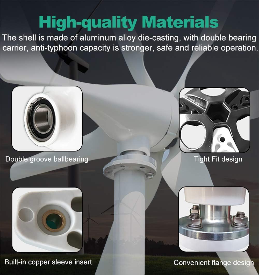 Windkraftanlage 800W mit MPPT Laderegler, 3-Phasen AC Horizontale Windturbine, 6-Blatt Windmühle für Haus & Bauernhof 12V 24V 48V (48, Volt)