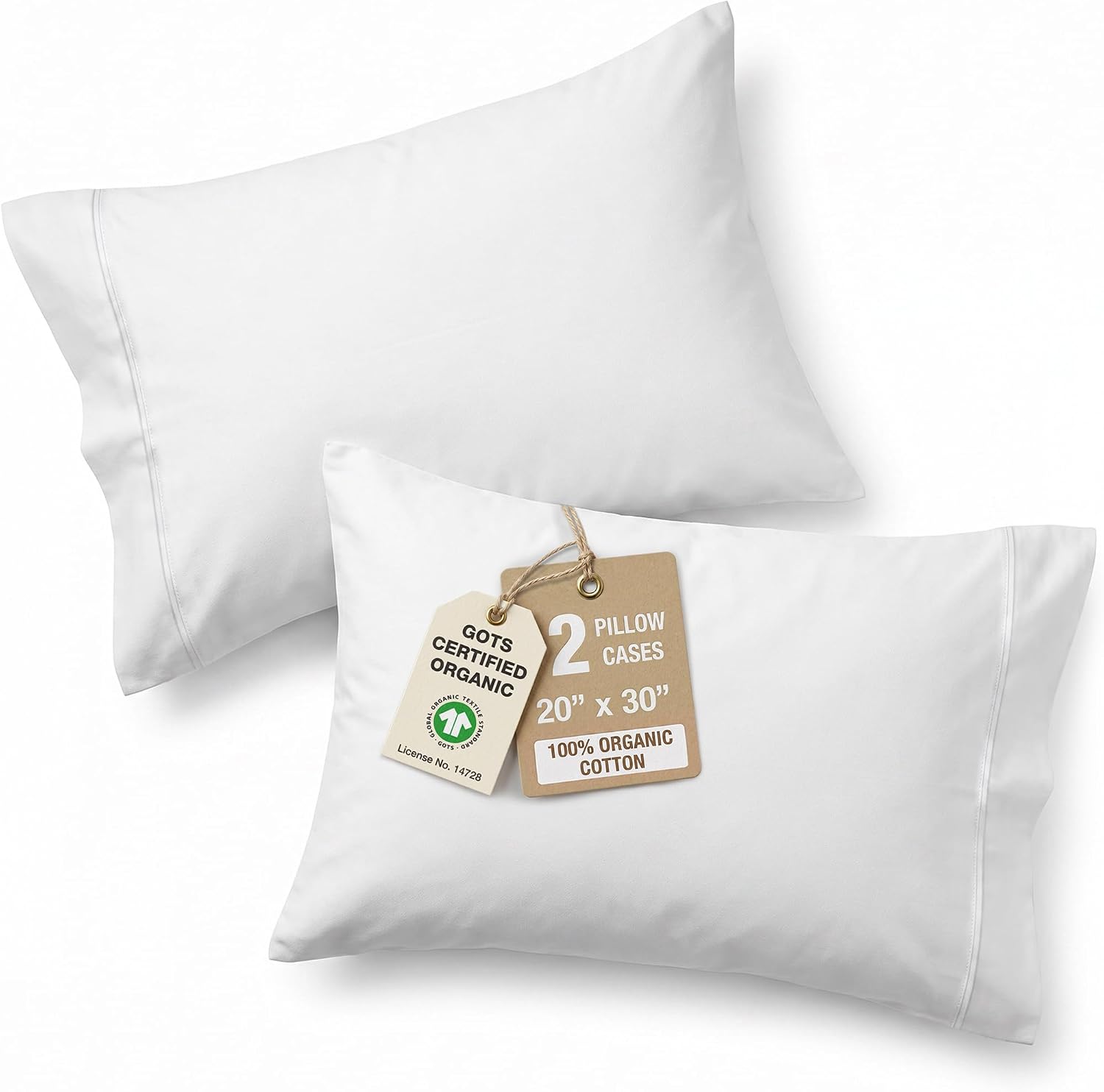LANE LINEN 100% Organic Cotton Pillow Cases Queen Size Set of 2 (20"x30") - Cotton Pillowcases Queen Size - Soft White Pillow Cases Set of 2 - Queen Pillow Case Pack of 2 - White