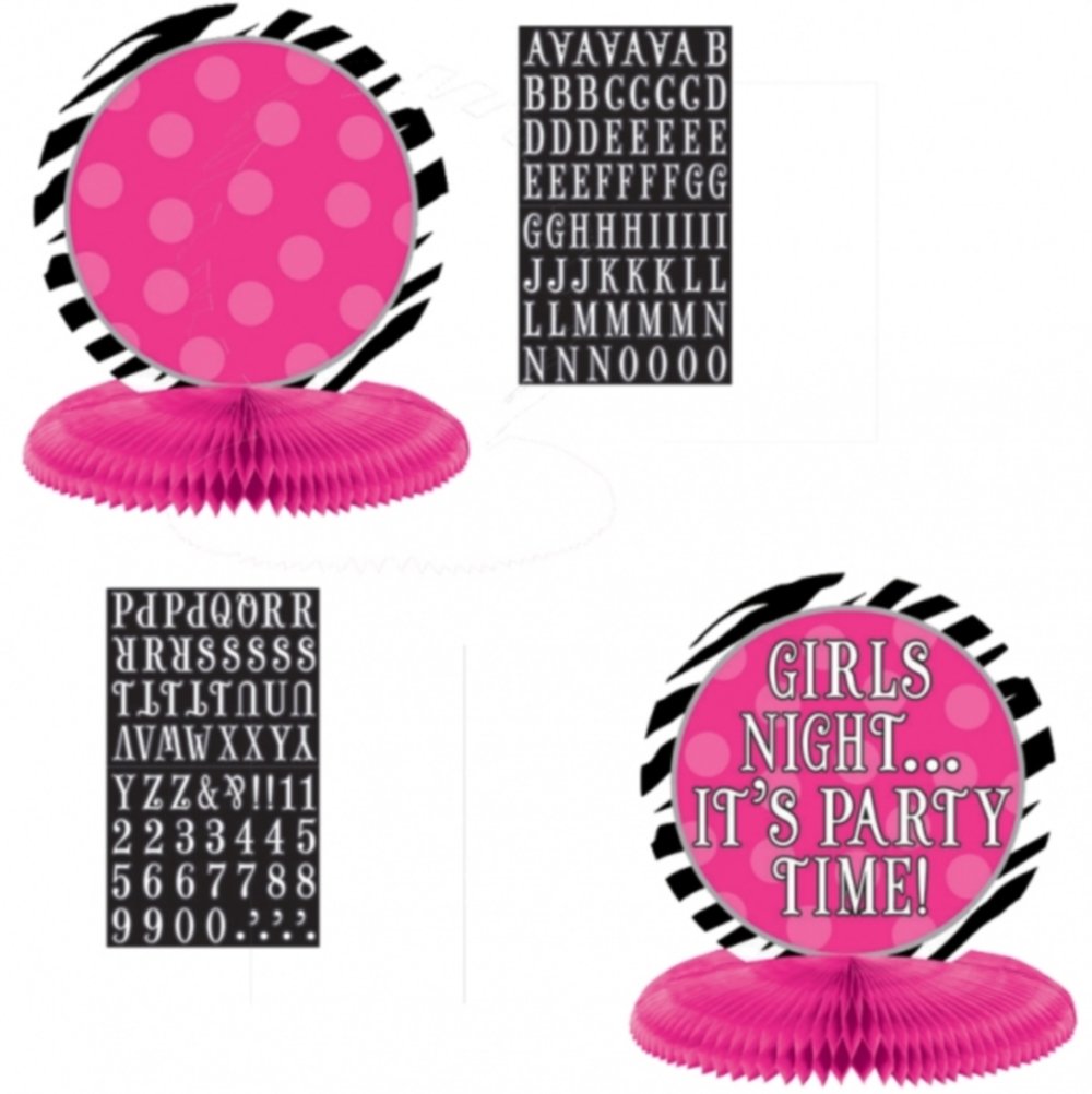 Pink Polka Dots & Zebra Print Table Centerpiece Kit – Personalizable, 12 Inch, Party Decoration