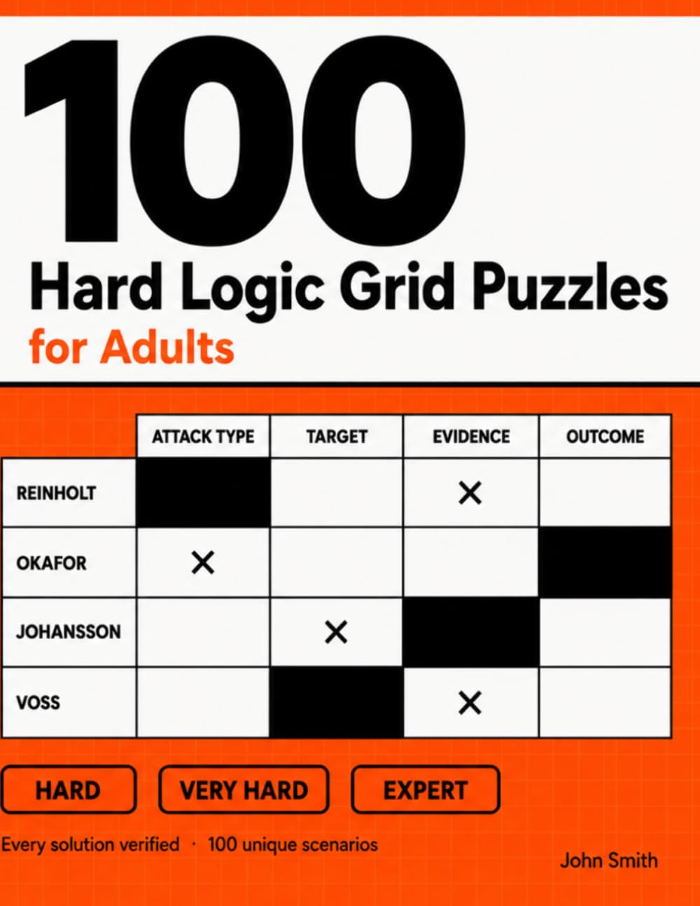 100 Hard Logic Grid Puzzles for Adults: Hard · Very Hard · Expert — Every Solution Verified