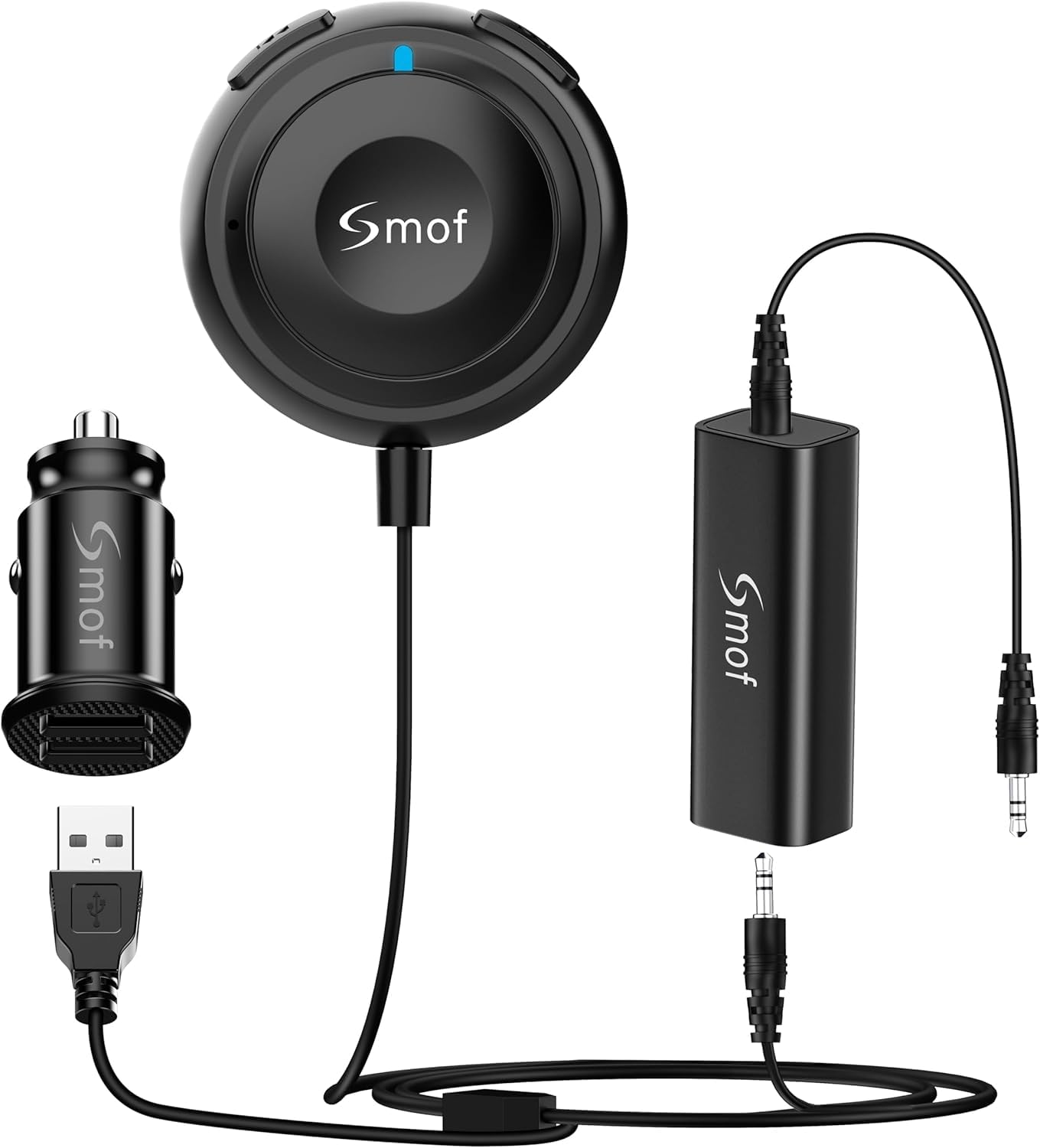 Bluetooth-KFZ-Set, Bluetooth-Adapter für das Auto, mit Geräuschisolierung, Freisprecheinrichtung und Musik-Streaming, Bluetooth-Empfänger, Kfz-Ladegerät mit 2 Anschlüssen