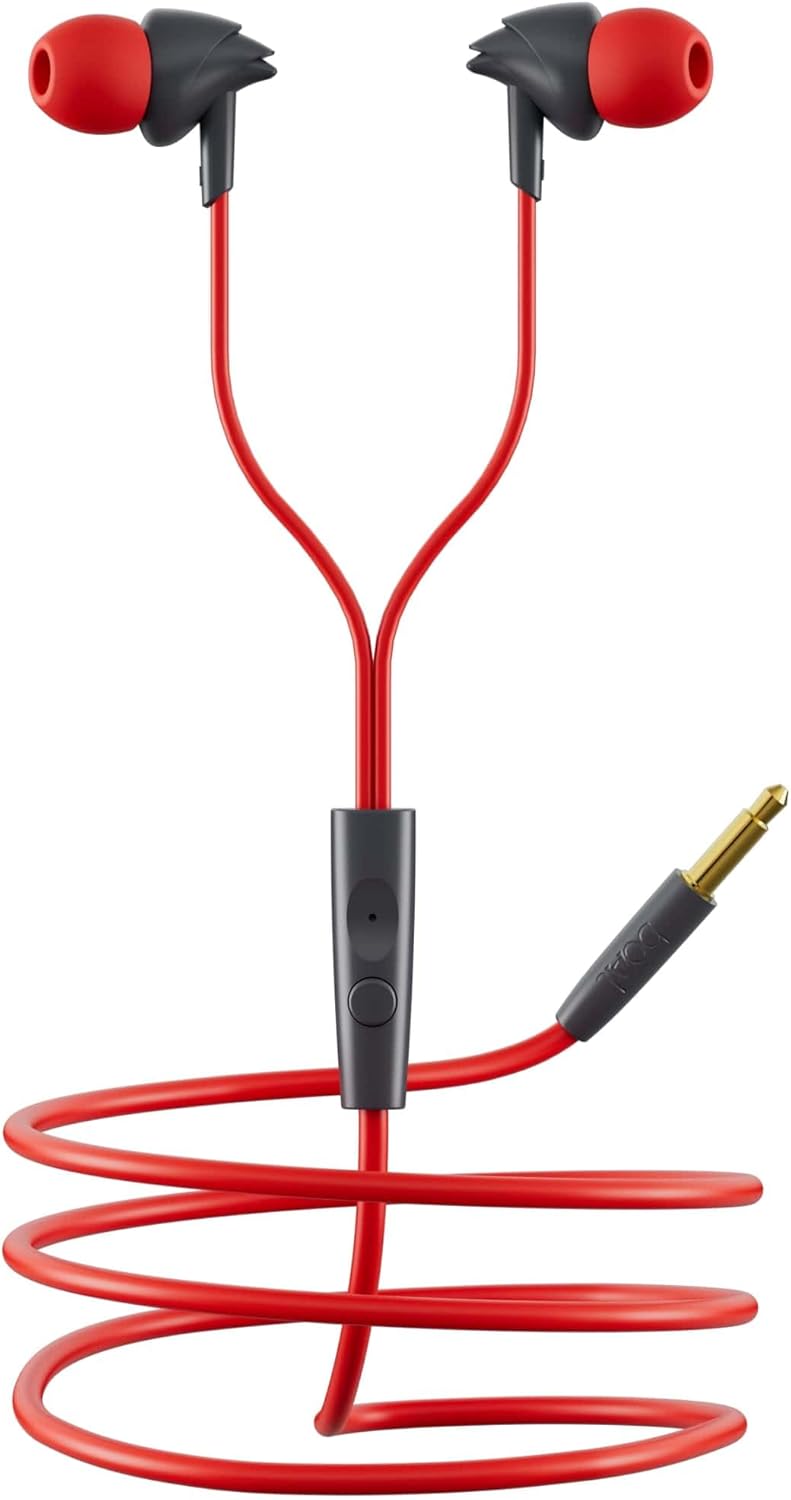 Boat BassHeads 100 Hawk Inspired Earbud Headphones with Mic (Furious Red)