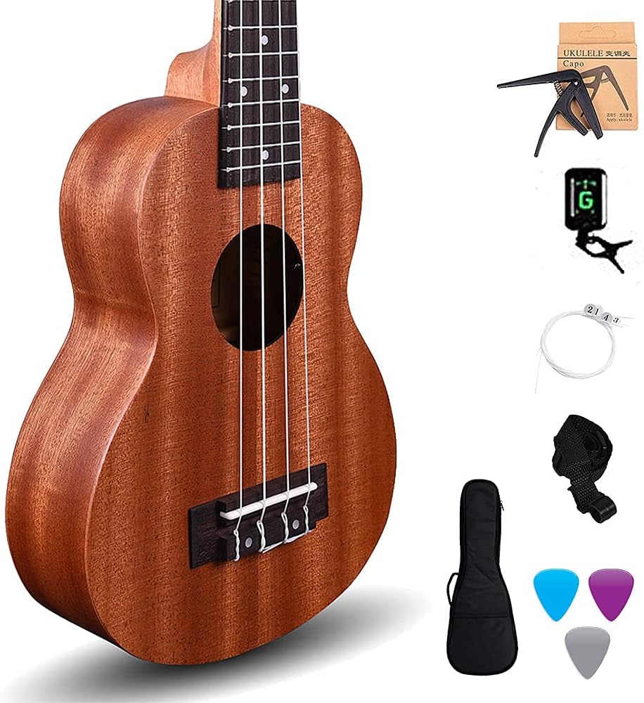 Wanderer Mahogany wood Ukulele (Online LEARNING course free having 66 videos) soprano 21" (Super Combo, Bag with Tuner, Strap, Fluorocarbon String Set, Capo and Learning Course)