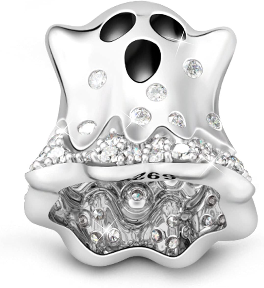 GNOCE Halloween Ghost Charms for Bracelet 925 Sterling Silver Horror Christmas Bead Charms For Women Jewelry Gift Fit Necklace