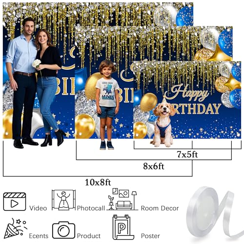 Fondo Feliz Cumpleaños 8x6 ft Azul con Globos Dorados miniatura 5