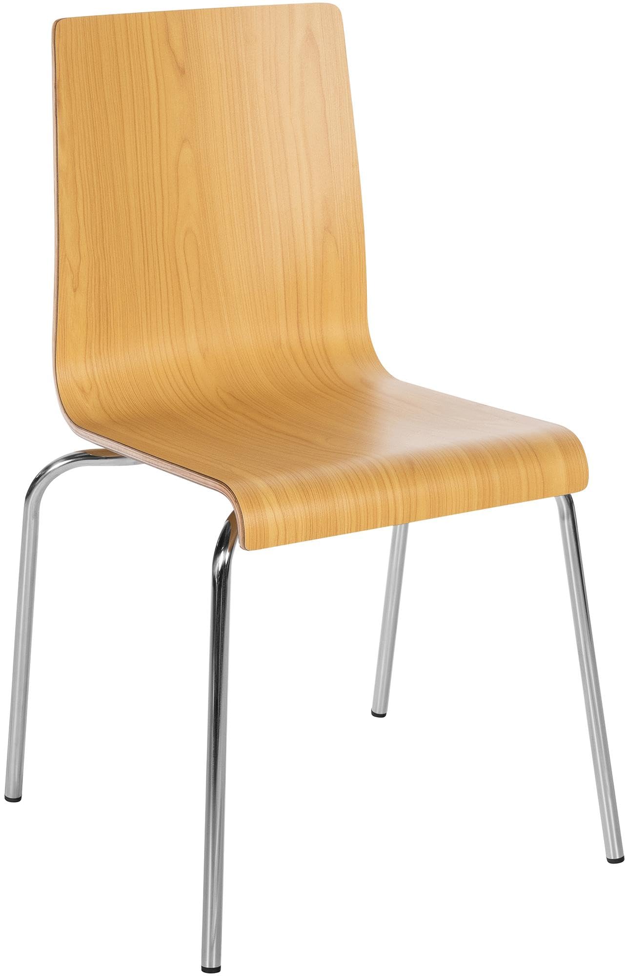 CLP Stuhl stapelbar Gahanna, Stapelstuhl aus Formholz mit HPL-Laminat, Stahlgestell verchromt belastbar bis 150 kg, Esszimmer und Büro, Farbe:Natur