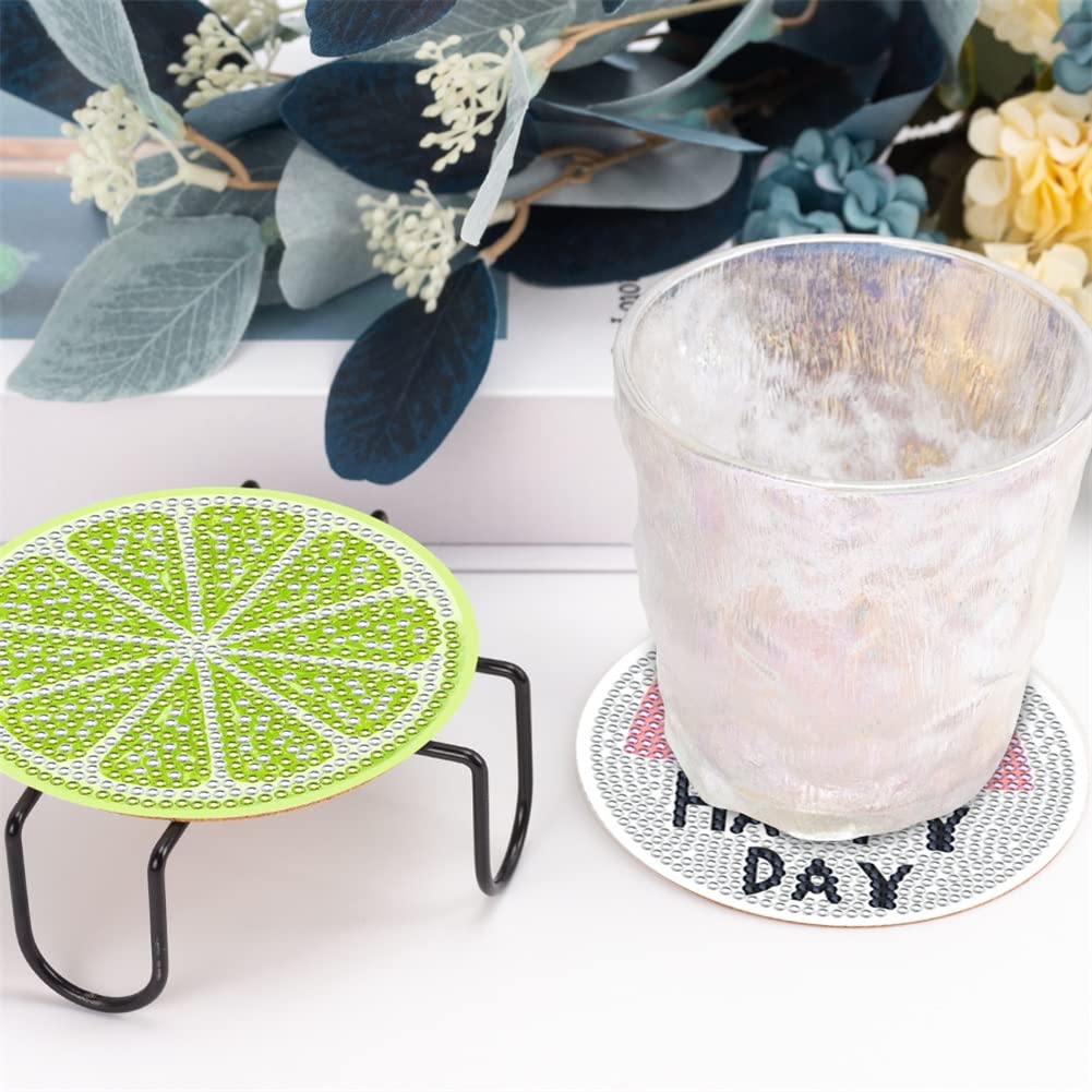 8 Piezas Frutas de Verano Posavasos de Diamond Painting con Soporte, Posavasos de Originales para Adultos Niños Manualidades, para Bebidas Vasos, de Cerveza o Bares, Tazas de Café o Té