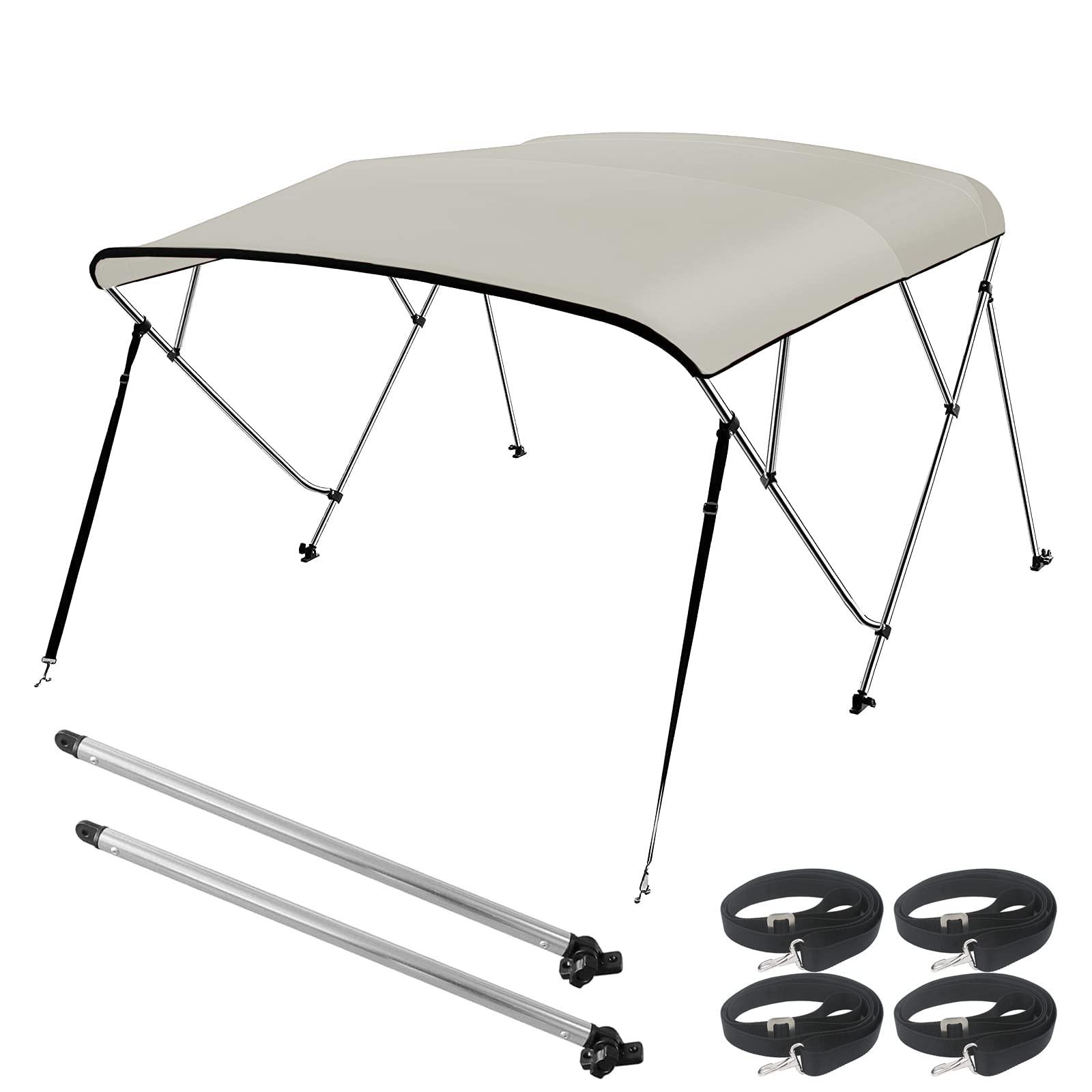 Seamander 3-4 Bow Bimini Top Cover 13 Different Size Multiple Color Options Includes Mounting Hardwares,Storage Boot with 1 Inch Aluminum Frame(Beige 4 Bow 8'L x 79"-84" W X54 H)