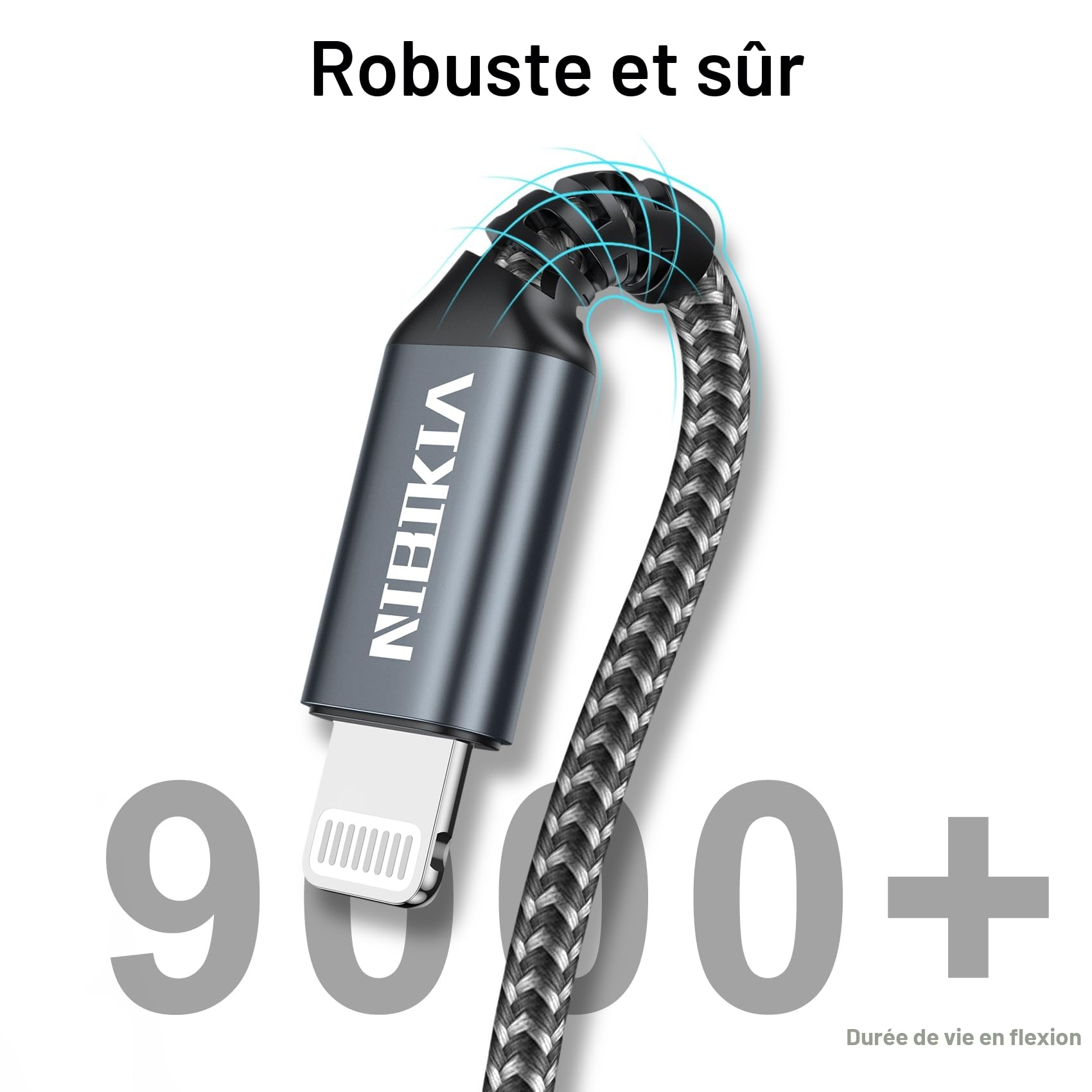 NIBIKIA Câble iPhone 2M Lot de 3 Chargeur MFi Nylon Tressé Charge Rapide Compatible iPhone 14 13 12 11 Pro Pro Max XS XR X 8 7 6 5 SE