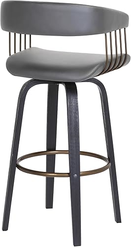 Miniatura 9 de Armen Living Topanga Taburete de bar giratorio de madera negra de 26 pulgadas de altura de mediados de siglo para encimera de isla de cocina en piel