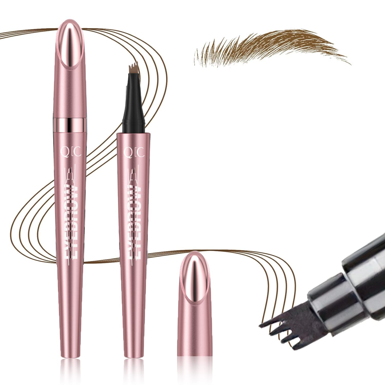 2024 New Magic Eyebrow Pen, Tattoo Eyebrows Pen with 4 Micro-Fork Tip, Waterproof Microblading brow pencil, Long lasting Smudgeproof Brow Pen, Creates Natural Looking Defined Eyebrows(Light Brown)