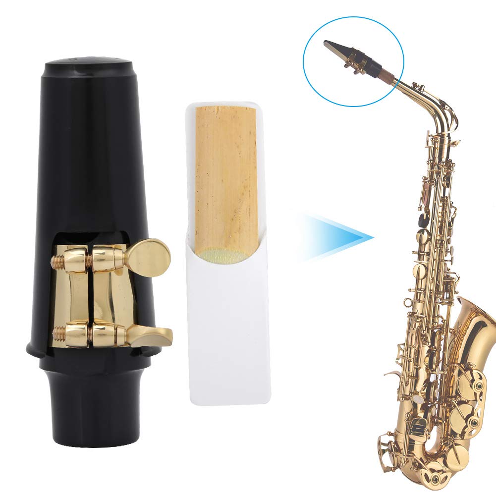 4 en 1 Juego de saxofón Sax Reed Boquilla Silenciador Silenciador Correa para el cuello para accesorio de saxo alto