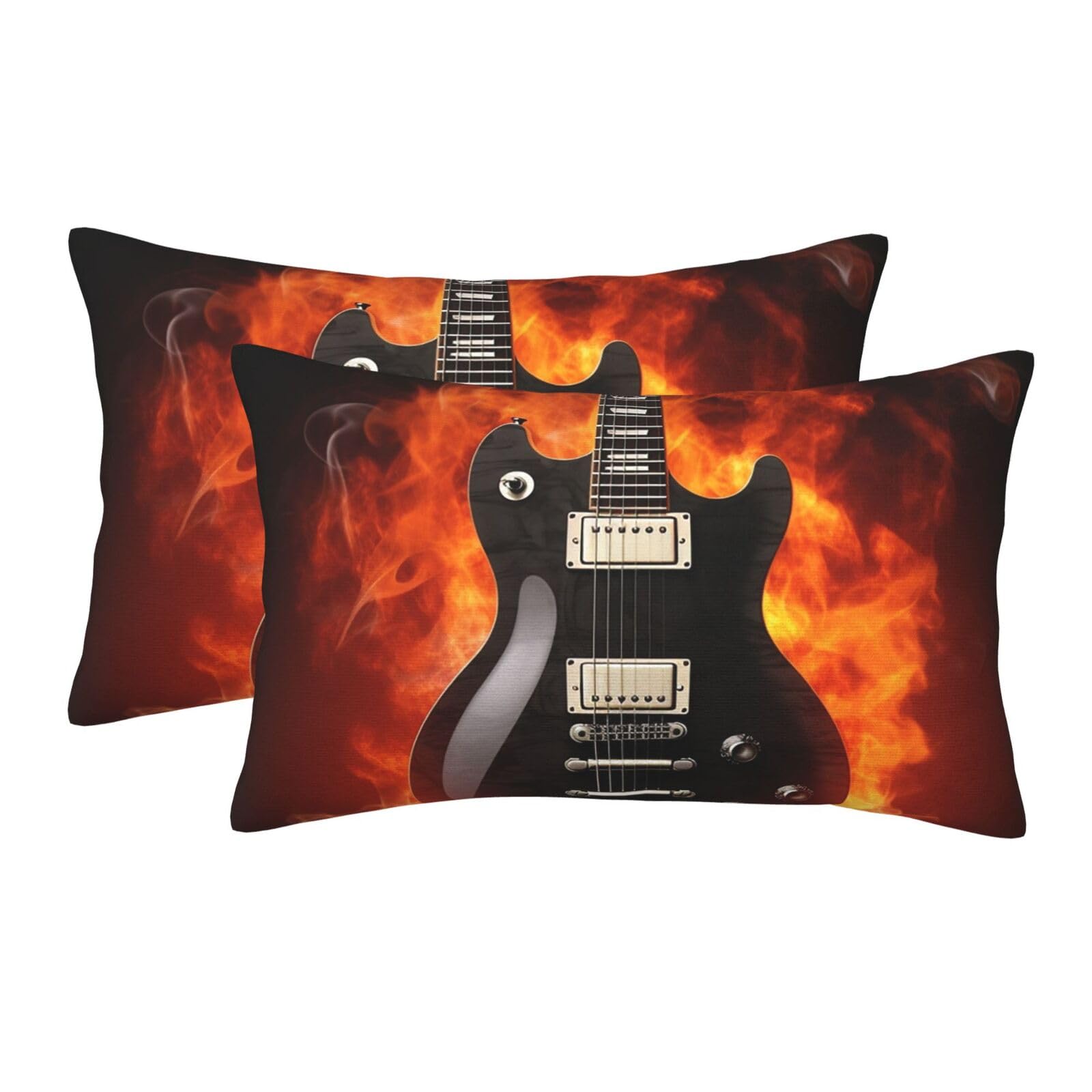 2 Pack Pillow Cases with Hidden Zipper, Soft Breathable Pillow Covers for Hair and Skin, Rock Guitar Pillowcases 20"x30" Bed Pillow Protectors Cover for Sleeping Gifts