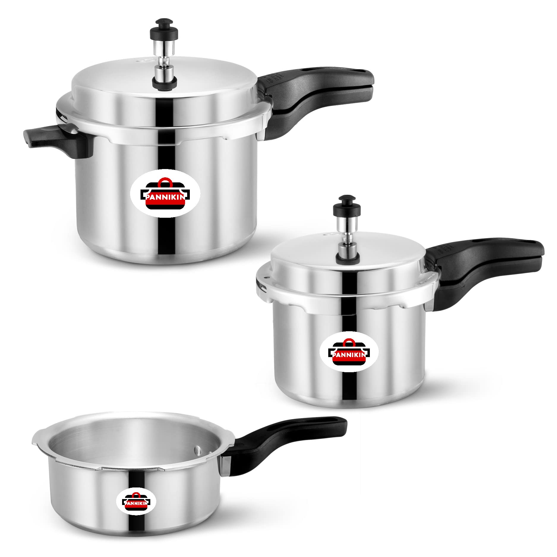 PANNIKINAluminium Pressure Cooker Combo, 2L, 3L, 5L, Silver by Leo metal work