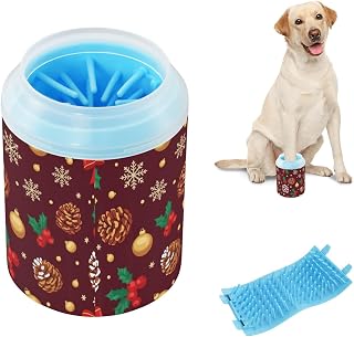 Christmas Maroon Pinecones Bows Holly Reusable Pet Foot Cleaner Soft Silicone Brush Feet Cleaning Machine for Cats Dogs