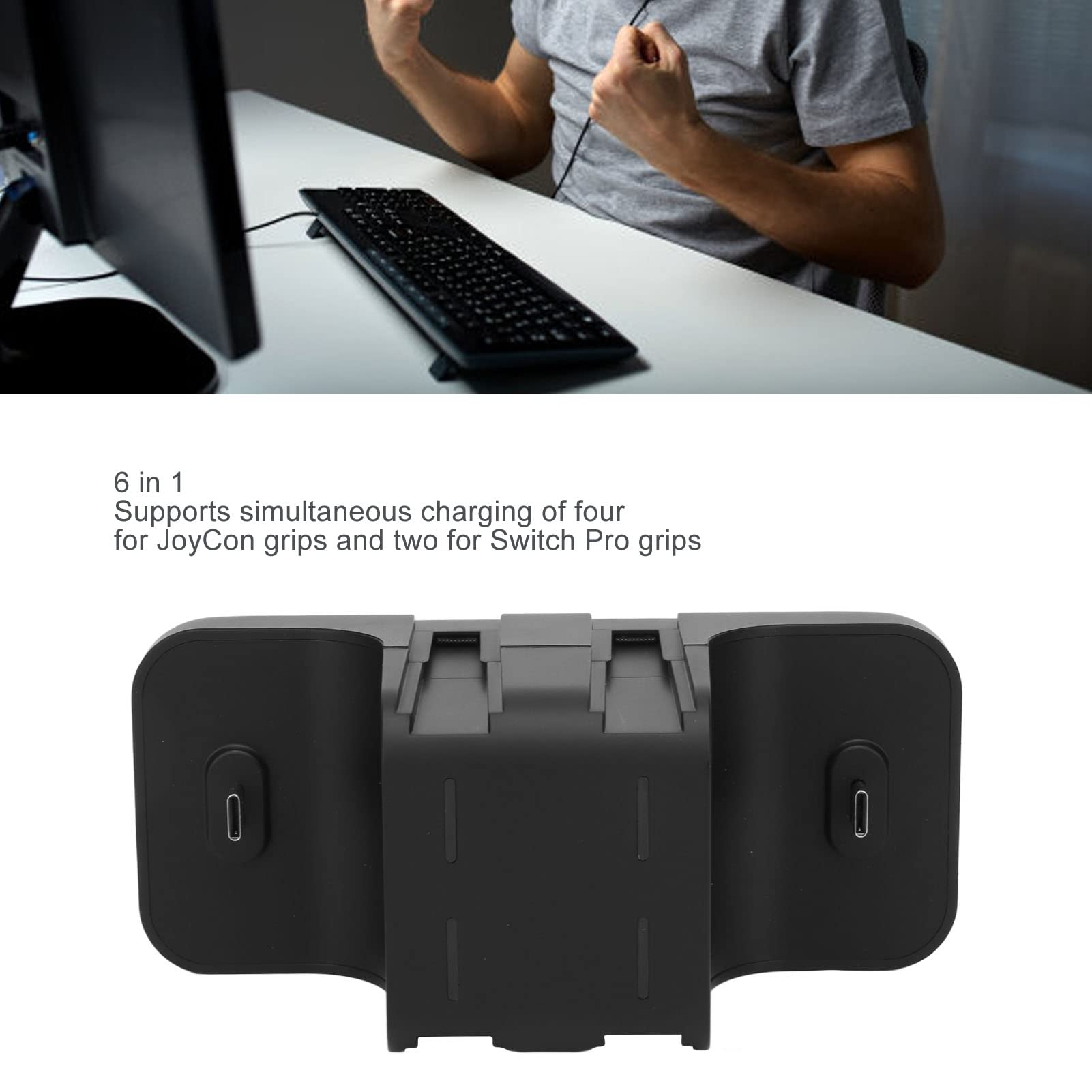 Stazione di Ricarica Multipla per Switch, 6 in 1 Caricatore per Console e Joypad Antiscivolo, Docking Station per Accessori Switch Pro